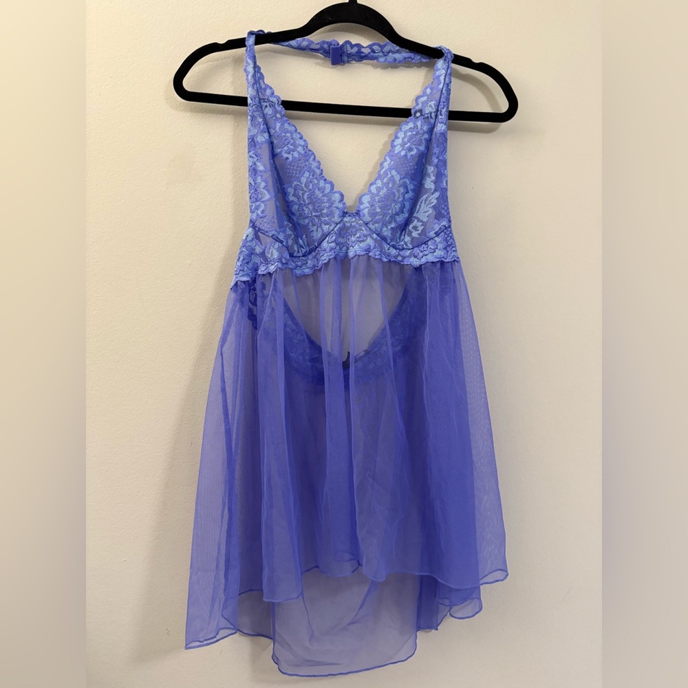 Victoria’s Secret Lace Halter Mini Teddy Slip in Periwinkle - L